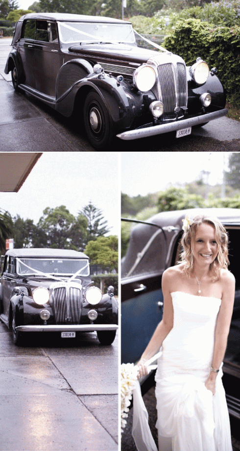 The beautiful wedding car is a 1948 Daimler which belonged to the Queen