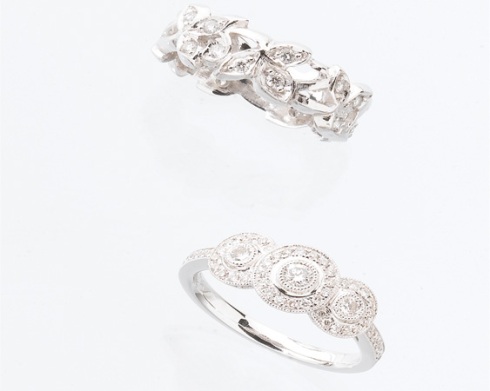 Engagement and wedding diamond rings floral wedding bands